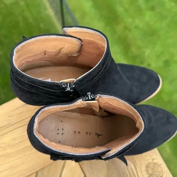 Free People x Faryl Robin size 8 Alameda Black Vegan Suede Wood Heel Booties - Picture 9 of 13